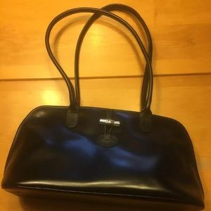 Cute Black Leather Longchamp Handbag Purse.